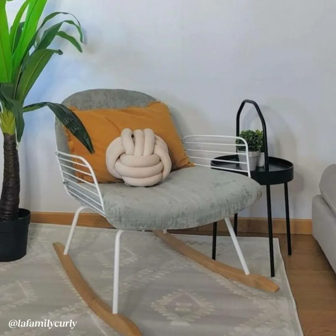 Made in Meubles Fauteuil<Rocking chair en métal blanc tissu gris Ethan