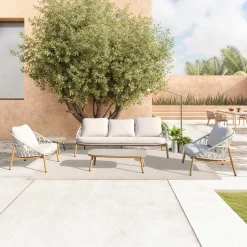 Made in Meubles Salon De Jardin<Salon de jardin à cordes 5 places gris clair Sayen