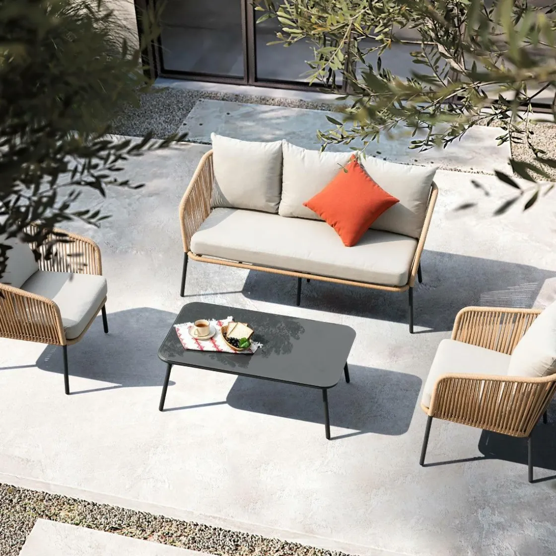 Made in Meubles Salon De Jardin<Salon de jardin gris à cordes 5 places Sayen