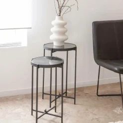 Made in Meubles Table Gigogne|Bout De Canapé & Sellette<Sellette gigogne en métal et en verre Florian