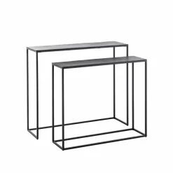 Made in Meubles Table Console<Set de deux consoles en aluminium et métal noir Linda