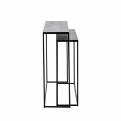 Made in Meubles Table Console<Set de deux consoles en aluminium et métal noir Linda
