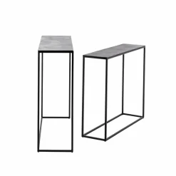 Made in Meubles Table Console<Set de deux consoles en aluminium et métal noir Linda