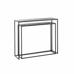 Made in Meubles Table Console<Set de deux consoles en aluminium et métal noir Linda