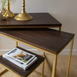 Made in Meubles Table Console<Set de deux consoles en bois de manguier et métal Léon