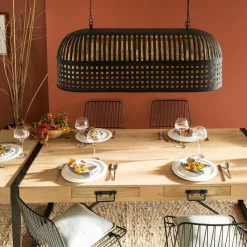 Made in Meubles Suspension<Suspension striée en métal noir Luna