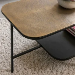 Made in Meubles Table Basse<Table basse avec plateau en aluminium doré et métal noir Victoria