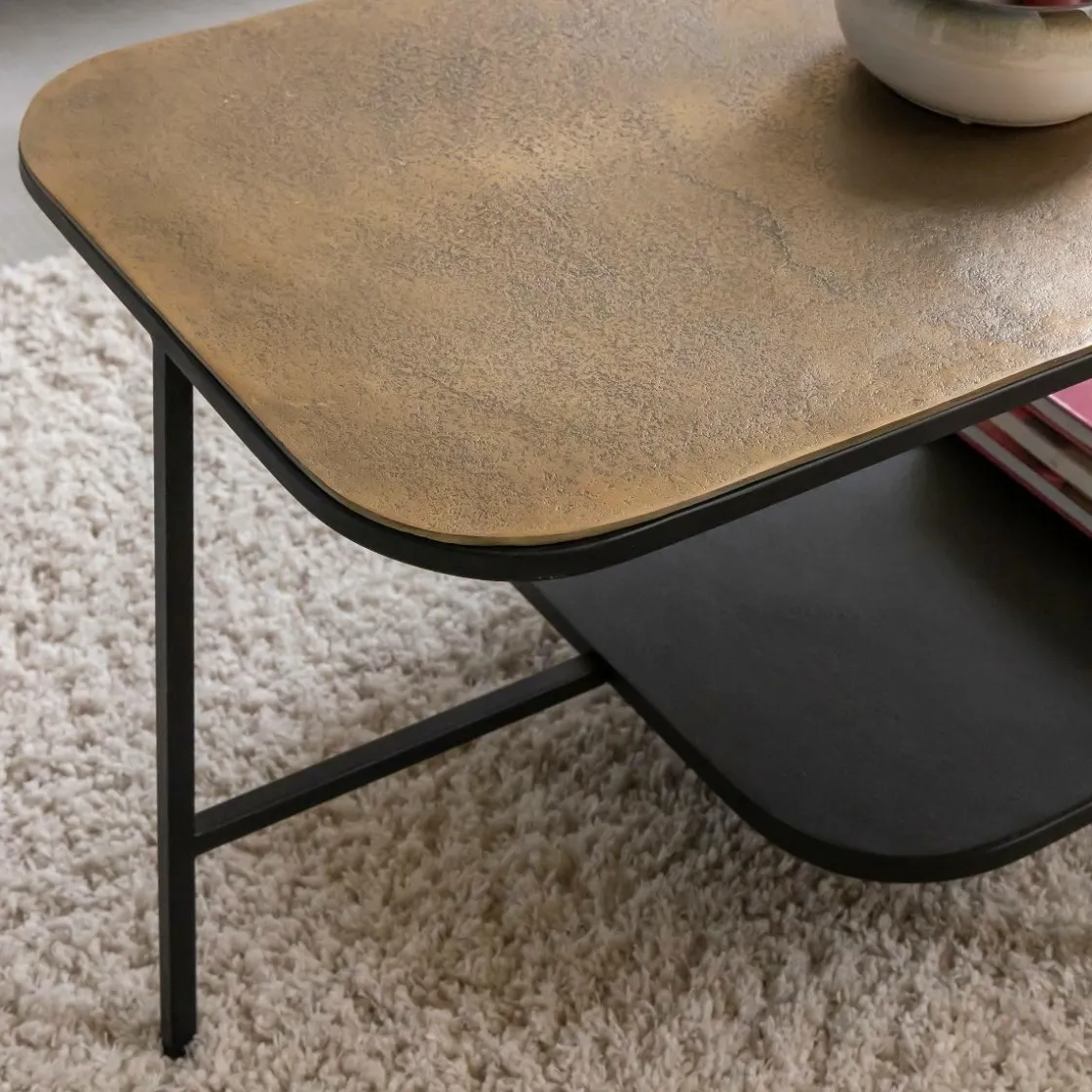 Made in Meubles Table Basse<Table basse avec plateau en aluminium doré et métal noir Victoria