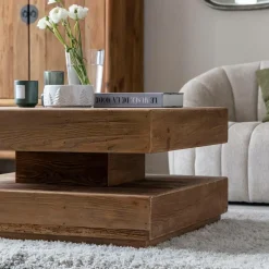 Made in Meubles Table Basse<Table basse carrée à double plateau en bois recyclé Blaise