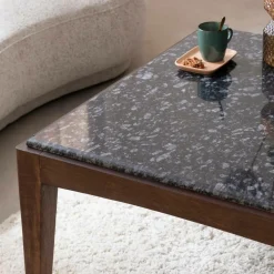 Made in Meubles Table Basse<Table basse carrée en bois de manguier et marbre noir Ilithe