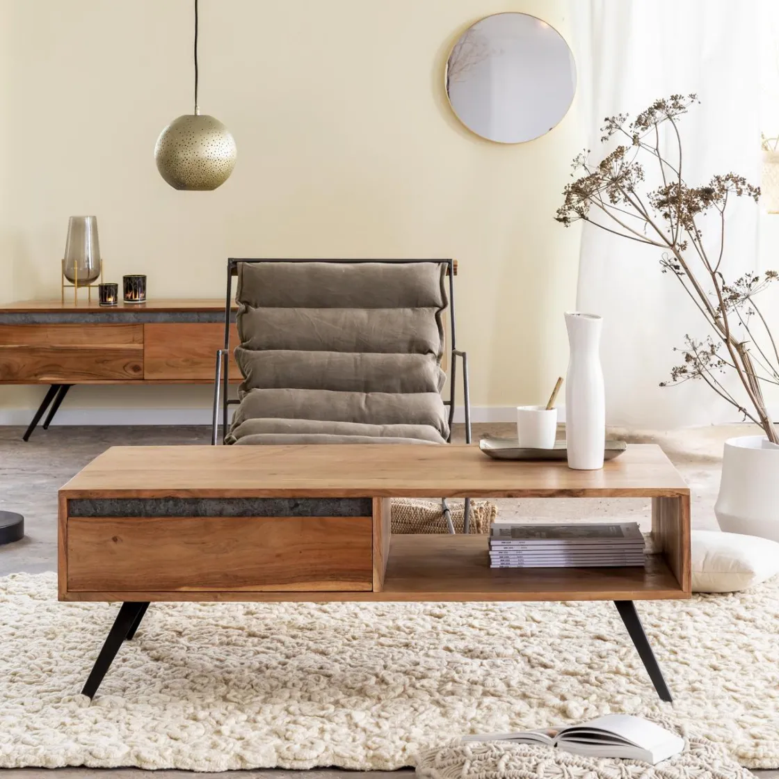 Made in Meubles Table Basse<Table basse en bois d'acacia et pierre Yvan