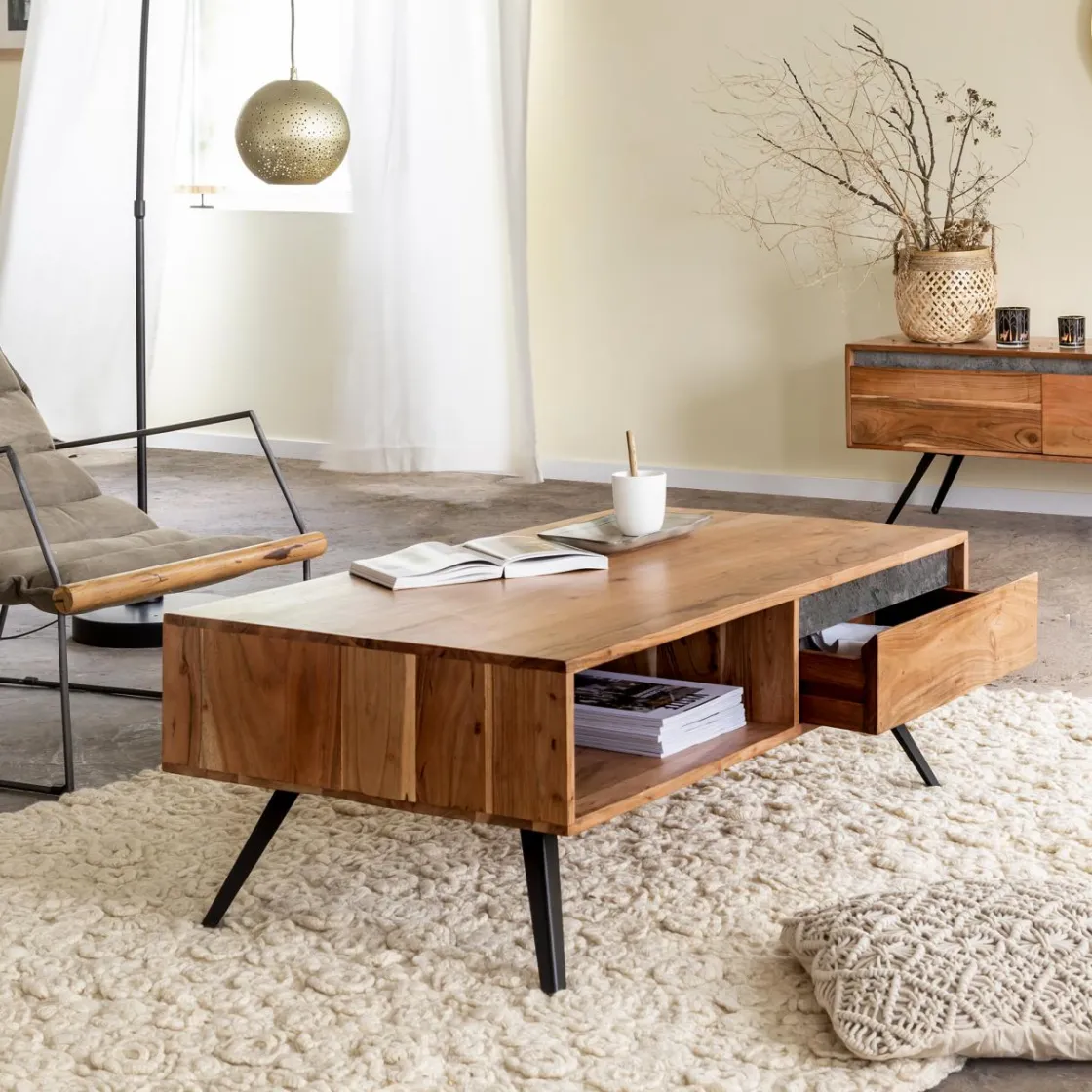 Made in Meubles Table Basse<Table basse en bois d'acacia et pierre Yvan