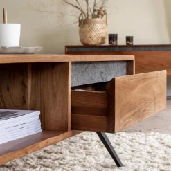 Made in Meubles Table Basse<Table basse en bois d'acacia et pierre Yvan