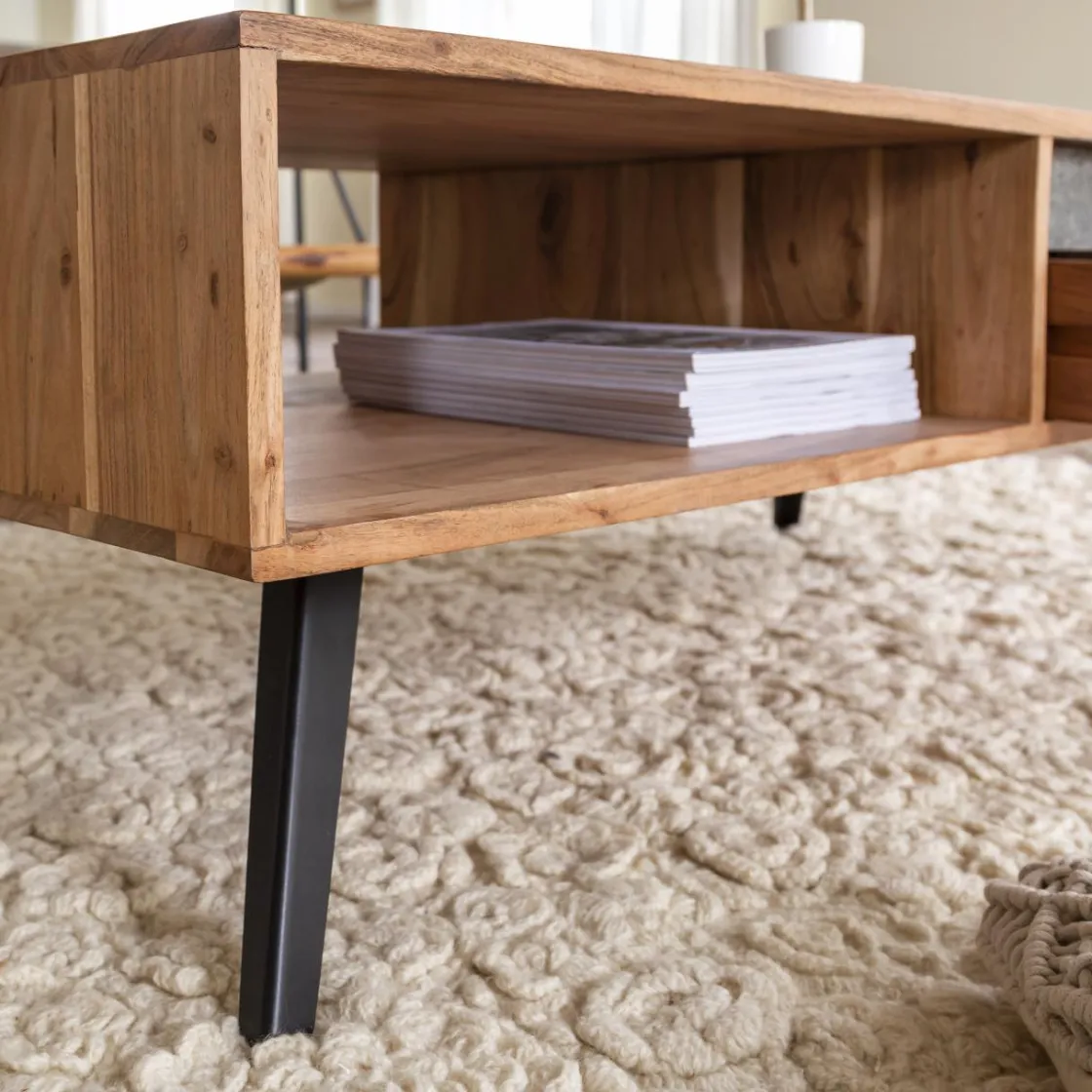 Made in Meubles Table Basse<Table basse en bois d'acacia et pierre Yvan