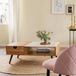 Made in Meubles Table Basse<Table basse en bois d'acacia et marbre Frida