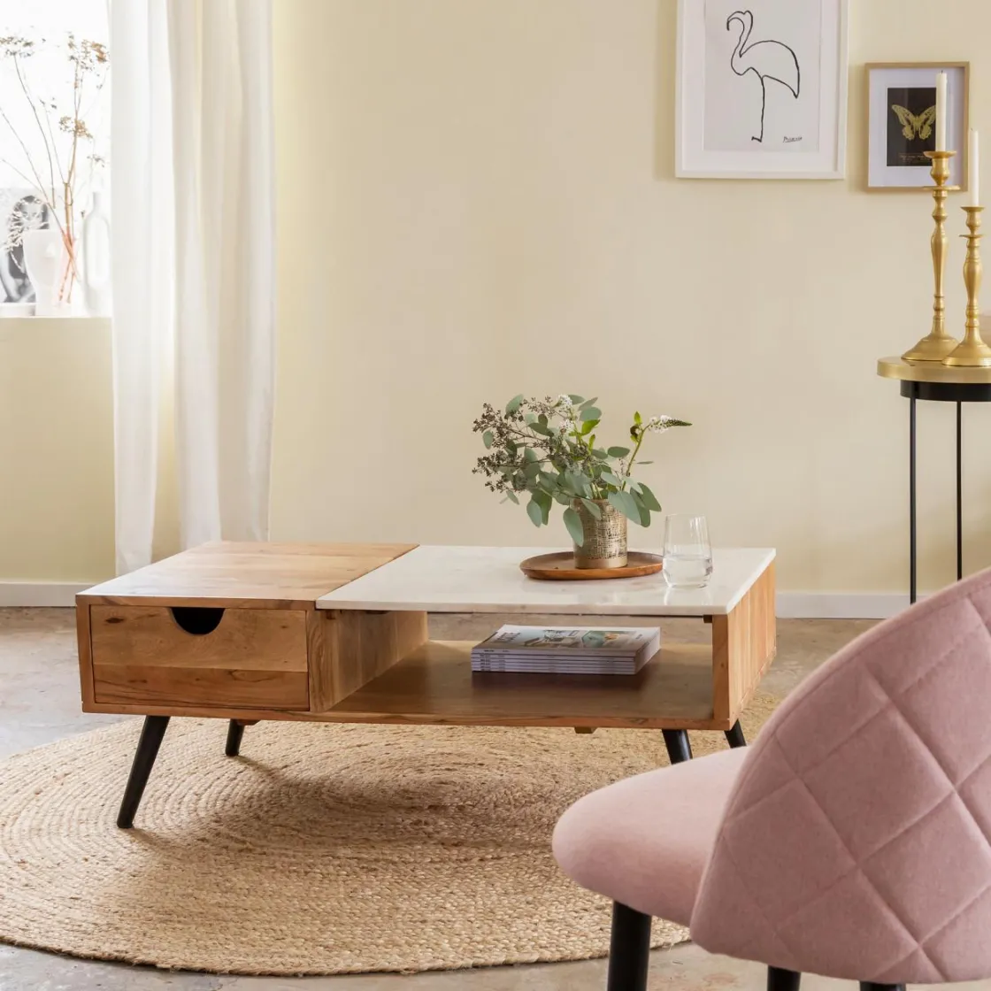 Made in Meubles Table Basse<Table basse en bois d'acacia et marbre Frida