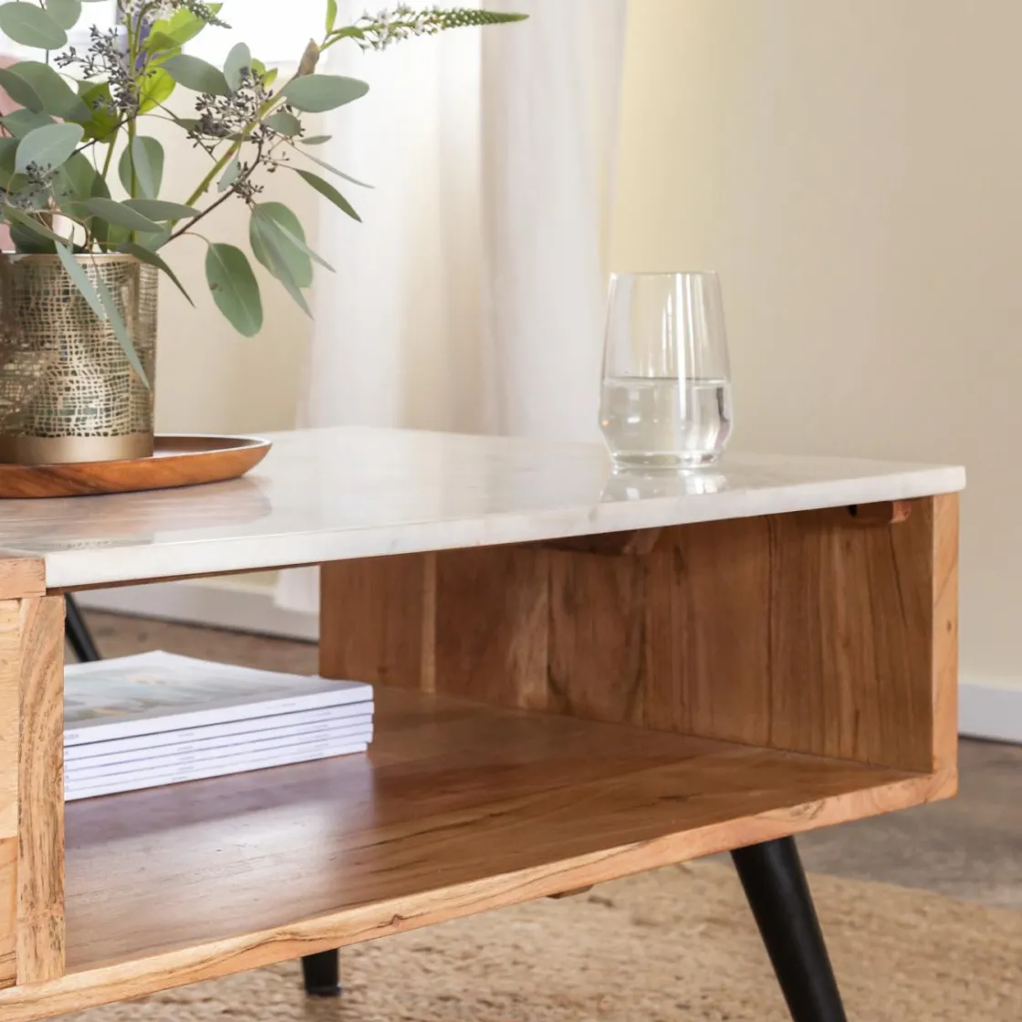 Made in Meubles Table Basse<Table basse en bois d'acacia et marbre Frida