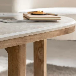 Made in Meubles Table Basse<Table basse en bois de manguier et marbre Moana