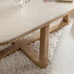 Made in Meubles Table Basse<Table basse en bois de manguier et marbre Moana
