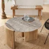 Made in Meubles Table Basse<Table basse en bois de manguier et marbre Isabella