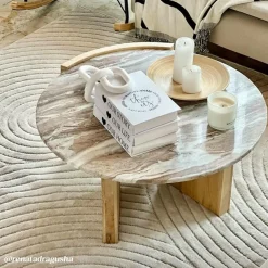 Made in Meubles Table Basse<Table basse en bois de manguier et marbre Isabella