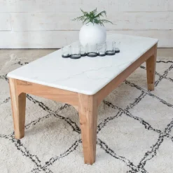 Made in Meubles Table Basse<Table basse en bois de manguier et marbre Arthuro