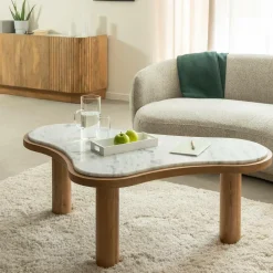 Made in Meubles Table Basse<Table basse en bois de manguier et marbre Adler