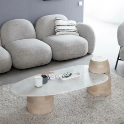 Made in Meubles Table Basse<Table basse en bois de manguier et marbre Moana