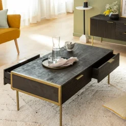 Made in Meubles Table Basse<Table basse en bois de manguier et métal doré Ange