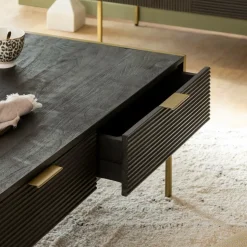 Made in Meubles Table Basse<Table basse en bois de manguier et métal doré Ange