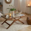 Made in Meubles Table Basse<Table basse en bois de manguier et verre Alina