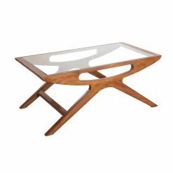 Made in Meubles Table Basse<Table basse en bois de manguier et verre Alina