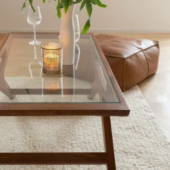 Made in Meubles Table Basse<Table basse en bois de manguier et verre Alina