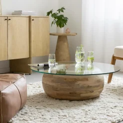 Made in Meubles Table Basse<Table basse en bois de manguier et verre Nerys