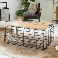 Made in Meubles Table Basse<Table basse en bois de manguier et métal noir Madeline