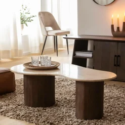 Made in Meubles Table Basse<Table basse en bois de manguier et en travertin Carola