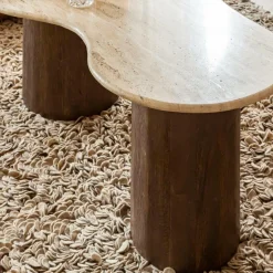 Made in Meubles Table Basse<Table basse en bois de manguier et en travertin Carola