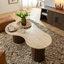 Made in Meubles Table Basse<Table basse en bois de manguier et en travertin Carola