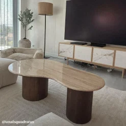 Made in Meubles Table Basse<Table basse en bois de manguier et en travertin Carola