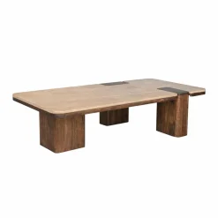 Made in Meubles Table Basse<Table basse en bois de manguier et travertin Carola
