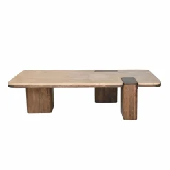 Made in Meubles Table Basse<Table basse en bois de manguier et travertin Carola