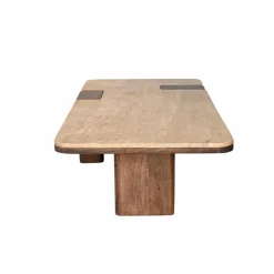 Made in Meubles Table Basse<Table basse en bois de manguier et travertin Carola