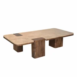 Made in Meubles Table Basse<Table basse en bois de manguier et travertin Carola