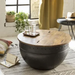 Made in Meubles Table Basse<Table basse en bois de manguier et métal Bertine