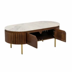 Made in Meubles Table Basse<Table basse en bois de manguier et marbre Sienne