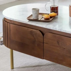 Made in Meubles Table Basse<Table basse en bois de manguier et marbre Sienne