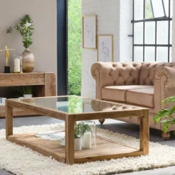 Made in Meubles Table Basse<Table basse en bois recyclé et verre Blaise