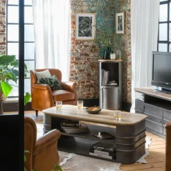 Made in Meubles Table Basse<Table basse en métal et bois Locker