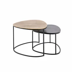 Made in Meubles Table Basse|Table Gigogne<Table basse gigogne en aluminium doré et métal noir Victoria