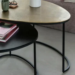 Made in Meubles Table Basse|Table Gigogne<Table basse gigogne en aluminium doré et métal noir Victoria